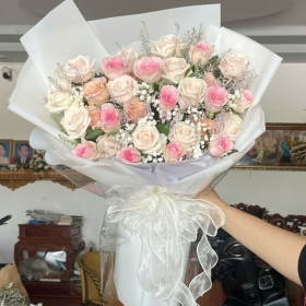 Hoa bó hồng - trắng - shop hoa tươi vĩnh cửu